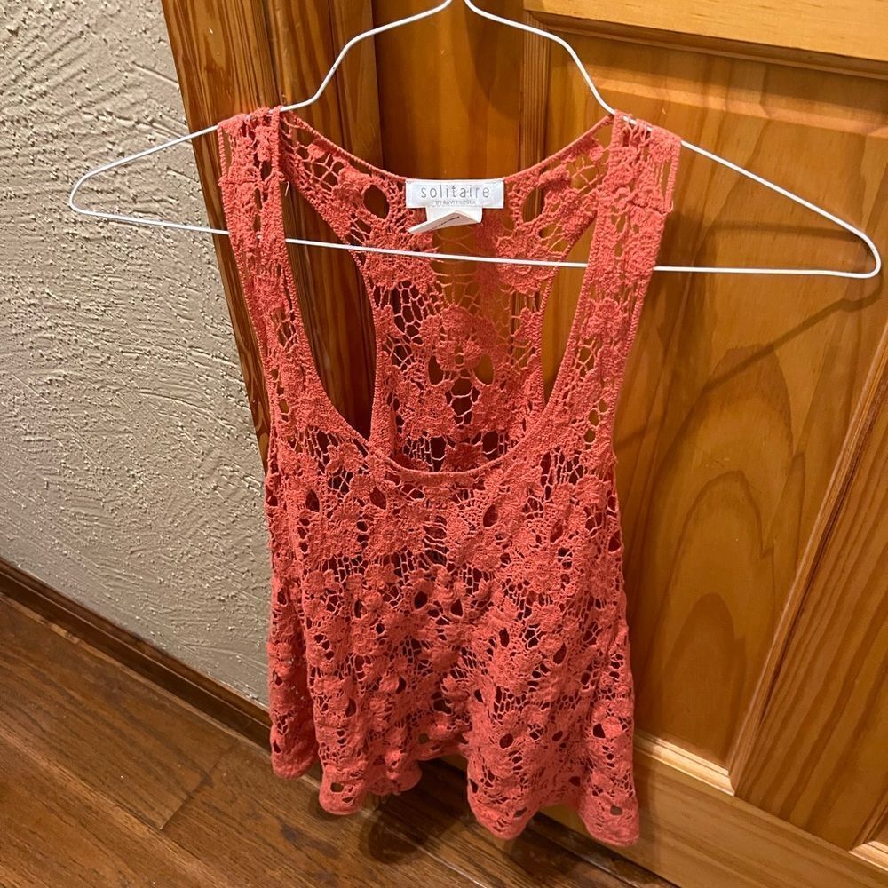 Solitaire brand size small orange crochet tank